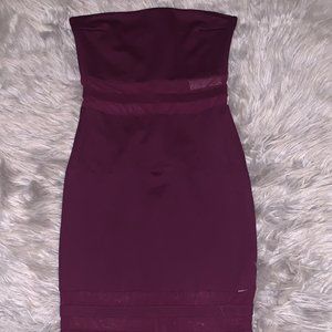 PLUM MID KNEE BANDEAU (STRAPLESS ) DRESS WITH MESH